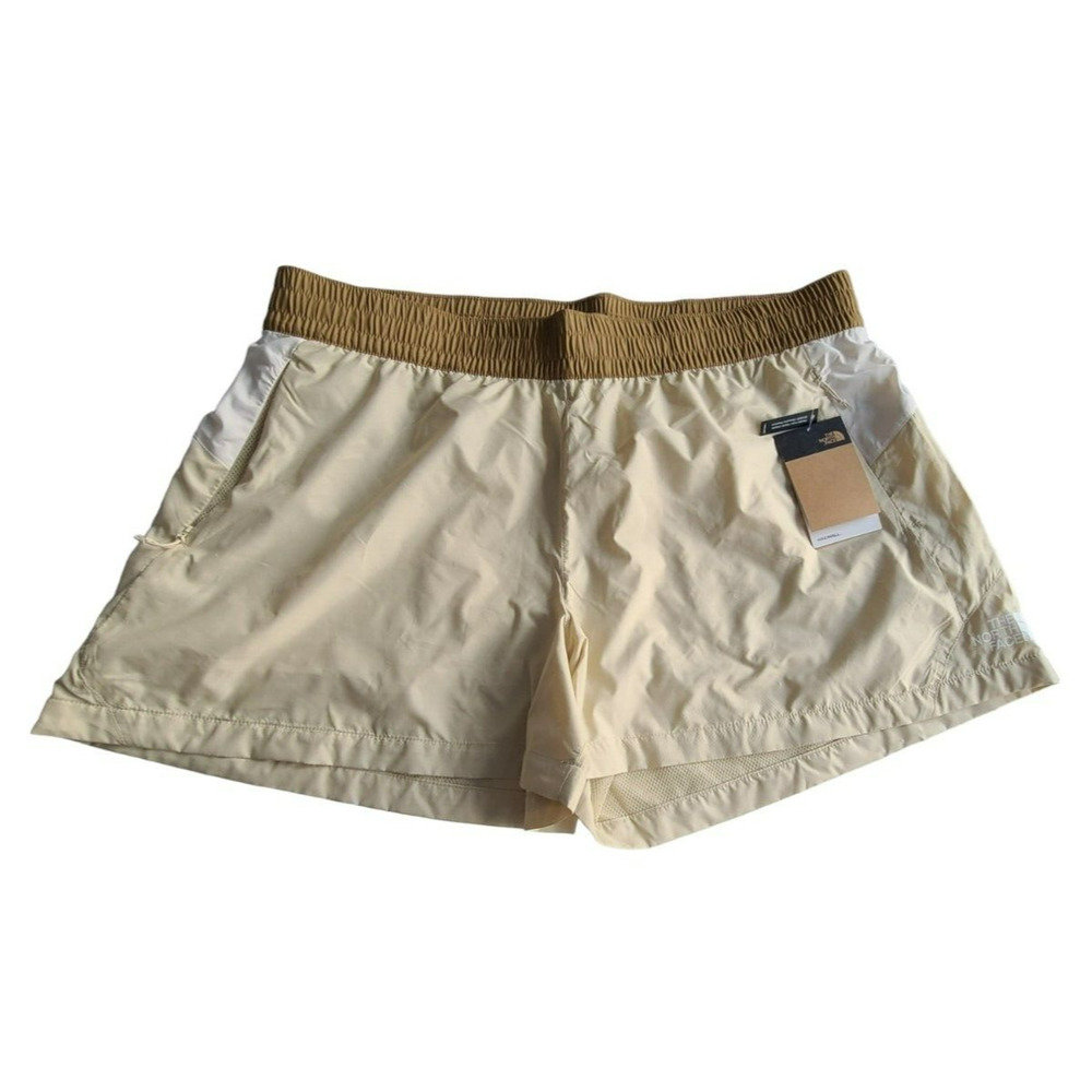 The North Face Womens Windwall Athletic Shorts Tan Beige Colorblock XXL
